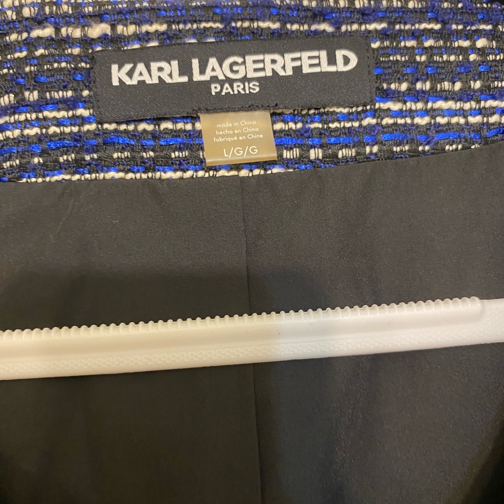 Karl Lagerfeld Navy Tweed Cropped Jacket with Black Trim - Picture 2 of 5